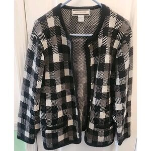 Crystal Kobe Black & White  Plaid Sweater Blazer Cardigan Medium Vintage